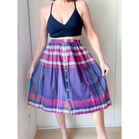 Madas' Plaid Vintage 80s Skirt Purple Summer Twee Prep Classic VacationVibes - Picture 1 of 9